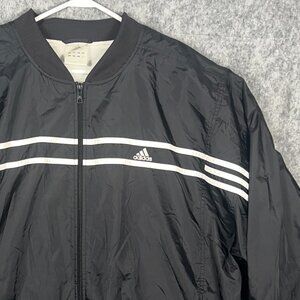 Vintage Men's Adidas 2XL Track Windbreaker Three Stripe Lined Black Jacket
